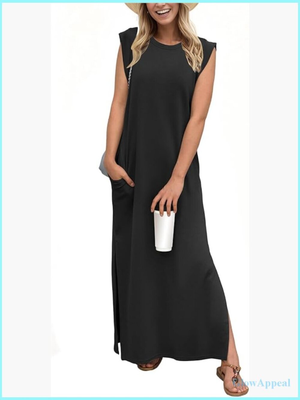 Loose Split Maxi Vacation Dress with Pockets Sleeveless Wrinkle-Free